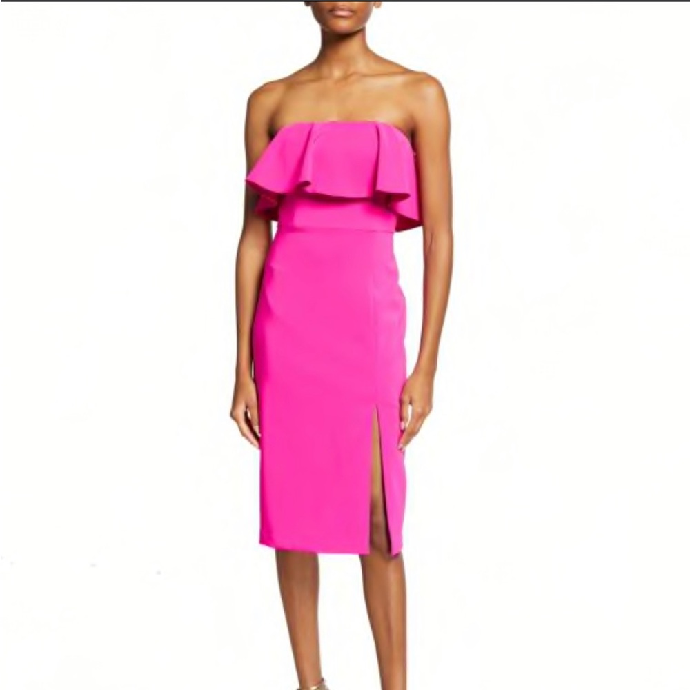 Strapless popover crepe sheath dress hot pink